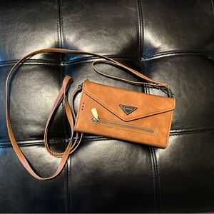 N. Bekes Brown Leather wristlet/Crossbody Bag with phone case